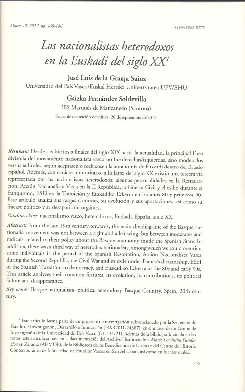 Los nacionalistas heterodoxos en la Euskadi del siglo XX
