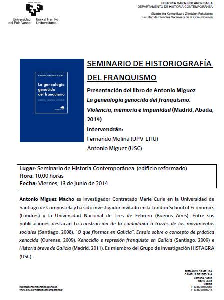 Presentación del libro LA GENEALOGÍA GENOCIDA DEL FRANQUISMO. VIOLENCIA, MEMORIA E IMPUNIDAD