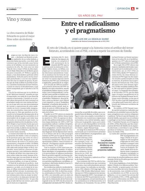 125 años del PNV. Entre el radicalismo y el pragmatismo, El Correo, 26-7-2020-1